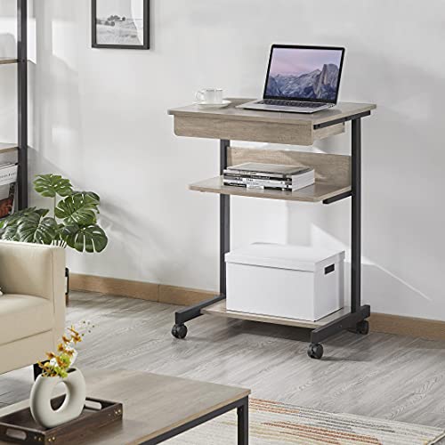 Yaheetech Tiny Mobile Computer Desk, 3-Tier Rolling Cart with Drawer, Gray - color: Grey