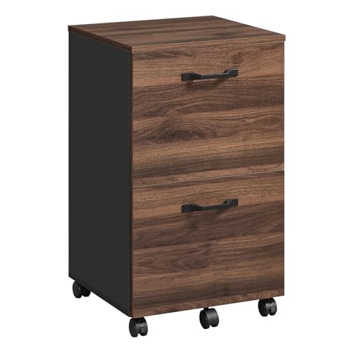 VASAGLE 2-Drawer File Cabinet, Small Rolling Filing Cabinet - color: Natural Walnut + Ink Black, style: Classic