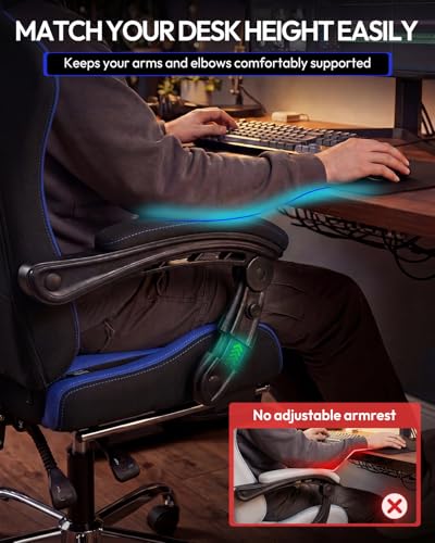 Dowinx Ergonomic Gaming Chair with Footrest & Massage Lumbar, 2D-Linkage Armrests for Computer Chair 330lbs with Headrest Pillow for Office, Home, Streaming and Long Gaming Sessions, Fabric Dark Blue - color: Dark Blue