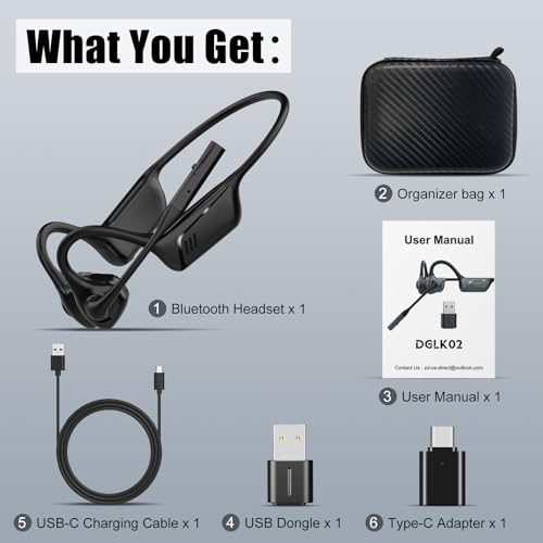 Open Ear Headphones with Mic, Bluetooth 5.1 Headset, aptX Low Latency