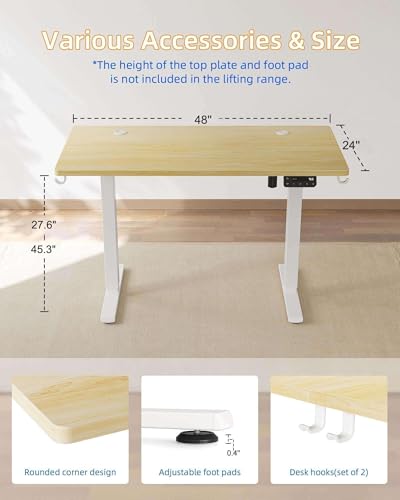 YIHAYO Electric Standing Desk, 48 x 24 Inches Stand Up Desk with Splice Board, Adjustable Height Desk, Computer Desk for Home Office, White Frame/Natural Top - color: White Frame/Natural Top, size: 48*24 Inch