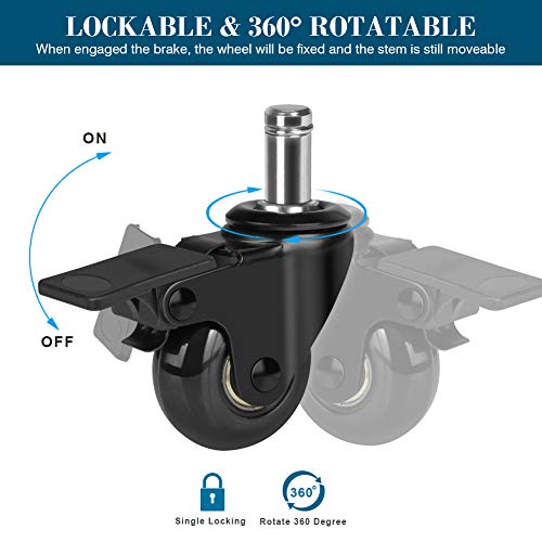 Hirate 5 Pack 2 inch Office Chair Caster Wheel Universal Stem 7/16" x 7/8" - color: Single Brake, size: 2"