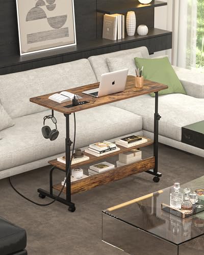 Armocity 32" Rolling Standing Desk with Charging Station for Couch Bed - color: Rustic Brown, size: 32''