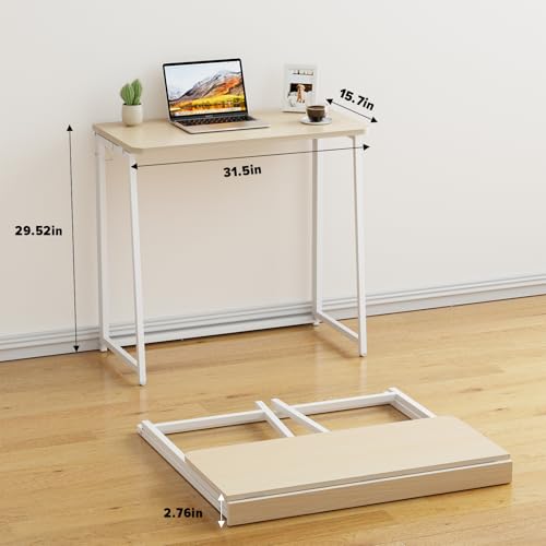 WOHOMO Folding Desk, 31.5" Foldable Computer Table for Small Spaces, Oak - color: Beige, size: Small Size:31.5 x 15.7