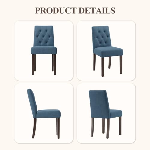 Upholstered Dining Chairs Set of 2, Modern Fabric Dining Chairs with Tufted Design, Kitchen Side Chairs, Farmhouse Dinner Chair with Wood Legs for Kitchen Restaurant Living Room, Blue - color: Blue, size: Set of 2