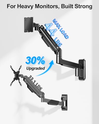 Monitor Wall Mount fits 22"-49" Ultrawide Flat & Curved Screens, Heavy Duty Single Monitor Wall Arm Holds 2.2 to 44 lbs, Full Motion Adjustable Wall Bracket, VESA Mount 75x75mm/100x100mm