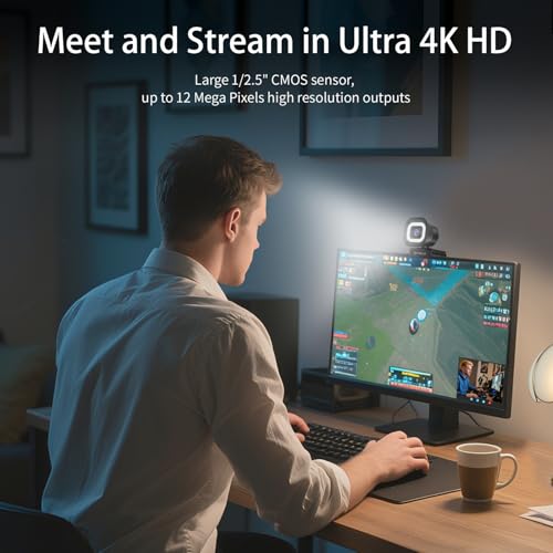 TOALLIN 4K Webcam with Ring Light, Remote Control, PDAF Autofocus | Built-in Dual Mic, 5X Zoom, USB Computer Camera for Live-Streaming/Meetings/Video Calls - style: 4K Webcam with Ring Light