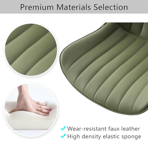 YOUNIKE Office Desk Chair with Wheels Armless Vanity Chair Modern Tan | Faux Leather Upholstered with Rocking Back, Swivel Height Adjustable Small Cute Computer Rolling Task Chair Ergonomic 300lb - color: Olive Green, size: Base Black