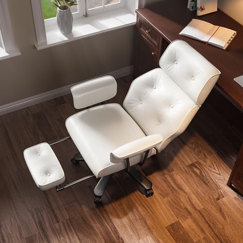 SeekFancy Reclining Criss Cross Office Chair with Wheels & Arms, White - color: White