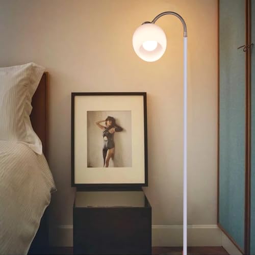 Adjustable Reading Floor Lamp,360°Rotatable Shade,3CCT LED Bulb Include,White Gooseneck - color: White Glass Shade