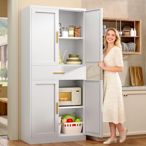 71" Metal Storage Cabinet with 1 Drawer, 2 Adjustable Shelves - color: White, size: 71" H&Handles-1Drawer