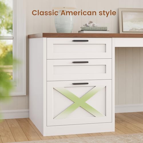 SEDETA 55.1" Farmhouse Office Desk with 3 Drawers for Home Office - color: White and Brown, size: Executive Office Desk (55")