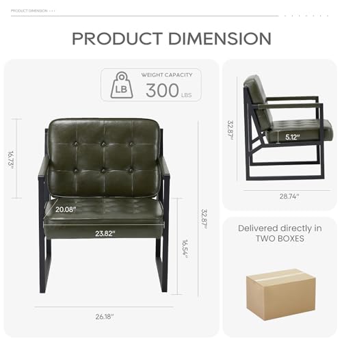 COLAMY Accent Chairs Set of 2, Modern Accent Arm Chairs for Living Room, Comfy Leather Armchairs with Metal Legs for Reception Waiting Room Office Lobby, Green - color: Green, size: Set of 2