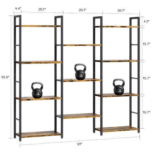 Shintenchi Large 4 Tier Bookshelf,Triple Bookcase, Tall Open Shelves - size: 4 Tier(Wide)