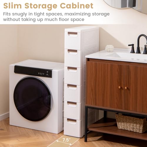 LOKO 6-Drawer Narrow Storage Cabinet, Slim Rolling Cart, Mobile Plastic Cart Container with Pull Handles, Built-in Wheels, for Living Room, Kitchen, Bathroom, Office (7.5"x16.5"x43" (6 Drawer)) - size: 7.5"x16.5"x43" (6 Drawer)