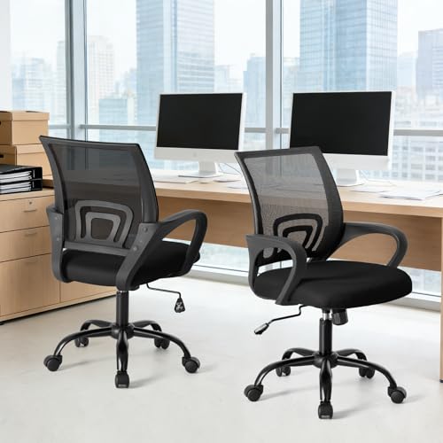 OLIXIS Office Desk Chair, Ergonomic Computer Chair, Lumbar Support | Height Adjustable, Fixed Armrest, Rocking Mode, 360 Swivel, 2 Pack Home, Black - color: Black, size: 2 Pack