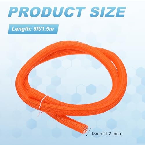 MECCANIXITY Split Sleeve Wire Loom Braided Sleeve 1/2" 5Ft Orange - color: Orange, size: 1/2" x 5Ft