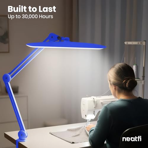Neatfi LED Desk Lamp, 2200 Lumens, 24W, 20-Inch Head (Sapphire Blue) - color: Sapphire Blue, size: Non-CCT with Clamp