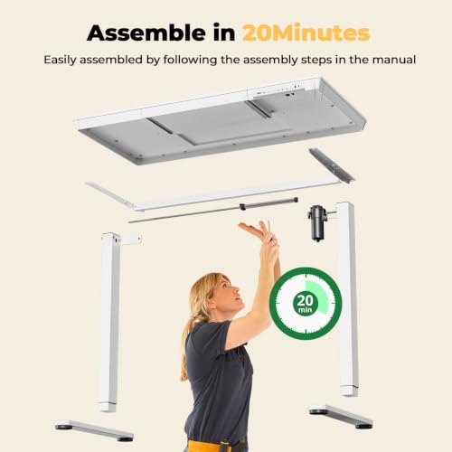 40" Electric Stand up Desk with Drawer, Height Adjustable - color: White Wood-top, size: 40"