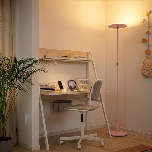 Brightech Sky LED Floor lamp, Torchiere Super Bright Floor Lamp for Living Room Decor & Office - Dimmable, Tall Standing Lamp with Warm Light for Bedroom & Reading - Matte Pink - color: Pink