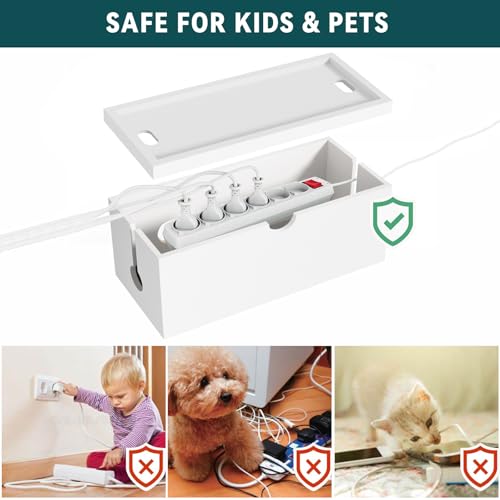 Bamboo Cable Management Box, Large Cord Organizer Box Cable Box to Hide Wires & Power Strips for Desktop Storage Cord Holder for Office Home,No Assembley Required (All White, 2 Packs(M+L)) - color: All White, size: 2 Packs (Medium + Large)