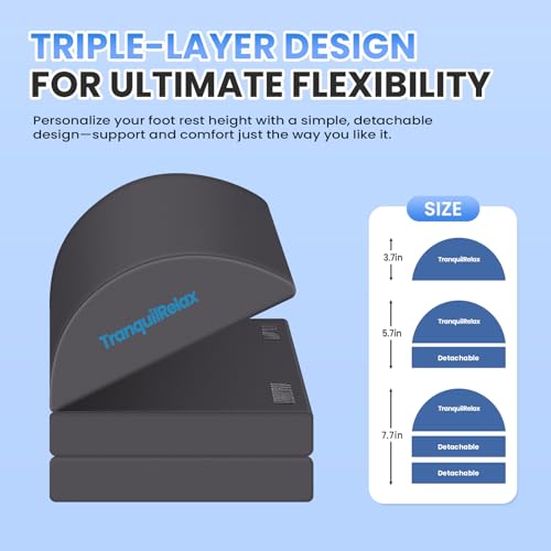 TranquilRelax Foot Rest Under Desk, 3-Height Adjustable Foot Stool, Gray - color: Gray, size: Large