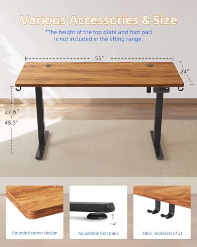 YIHAYO Electric Standing Desk, 55 x 24 Inches Stand Up Desk with Splice Board, Adjustable Height Desk, Computer Desk for Home Office, Black Frame/Rustic Brown Top - color: Black Frame/Rustic Brown Top, size: 55*24 Inch