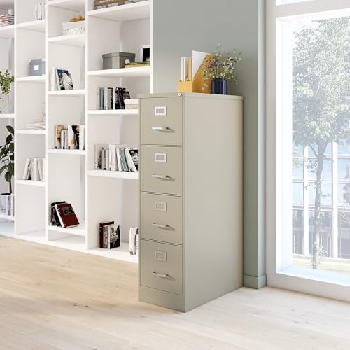 Staples Commercial 4-Drawer Vertical File Cabinet, Letter Size, Lockable, Putty, Steel, 51.97H x 15W x 22D - color: Putty