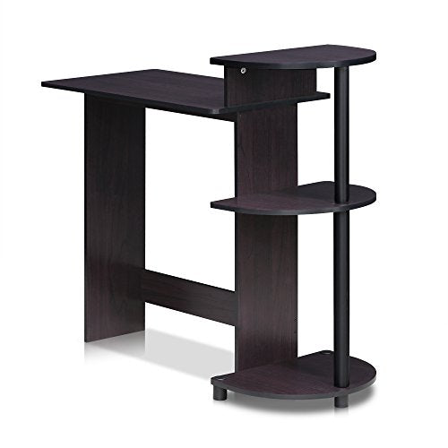 Furinno Compact 29-Inch Wide Computer Desk with 3 Side Shelves, Dark Mocha - color: Dark Mocha, size: 28.5-in with 3 Rounded Shelves