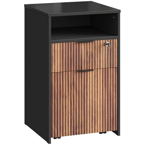 CHOEZON 2 Drawers File Cabinet with Open Storage, Black and Dark Walnut
