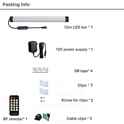 Dimmable Under Cabinet Lighting, Color Temperature Changing LED Light Bar, Daylight to Warm White Lights, Remote Control Lamp for Desk, Counter, Closet, Room, Shelf (12 Inch) - size: 12 Inch