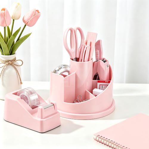 deli Office Supplies Set, Desk Accessory Organizer Kit, Pink - color: Pink