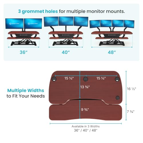 VERSADESK PowerPro 48 Inch Electric Standing Desk Converter – Push-Button Height Adjustable Sit to Stand Desk Riser for Multiple Monitors – Motorized Desktop Workstation with Wide Keyboard Tray - color: Cherry, size: 48" Wide