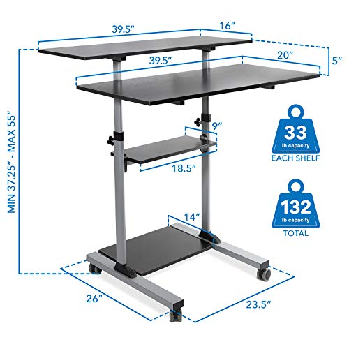Mount-It! Mobile Standing Desk | Height Adjustable Rolling Desk with 40 Wide Table Tops | Multi-Purpose Rolling Presentation Cart with Four Platforms | (MI-7970) - color: Grey