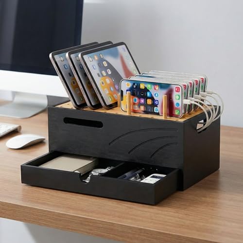Homde Office Charging Station Organizer: 2 Layer Charger Holder (Black) - color: Natural and Black