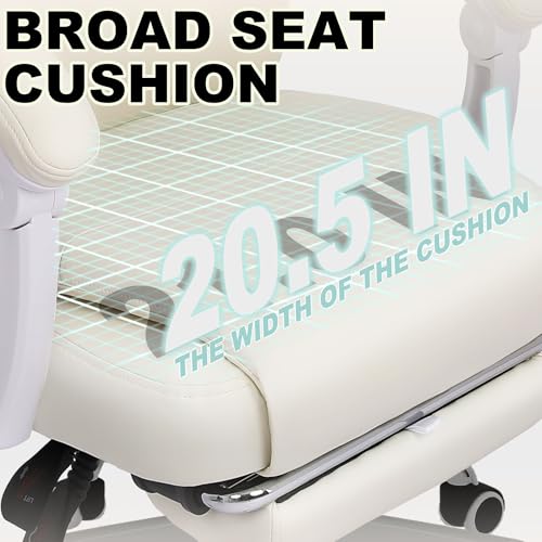Misolant Big and Tall Office Chair with Footrest, High Back Desk Chair with Linkage Armrest, 90-155° Recline Executive Computer Chairs with Adjustable Height for Home - color: Beige White