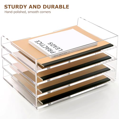 SANRUI 4 Tier Acrylic Paper Letter Tray Desk Stackable Organizer Trays,Clear Enlarged A4 Stackable File Document Tray, Workspace Office Supplies Organizers and Accessories Sorter,13.82inx9.29inx6.7in - style: Enlarged 4 Tier Trays