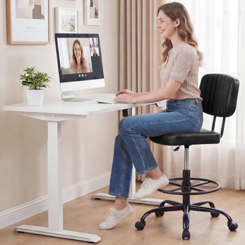 DUMOS Armless Drafting Chair, Standing Desk Chair, Rolling Stool - color: Black