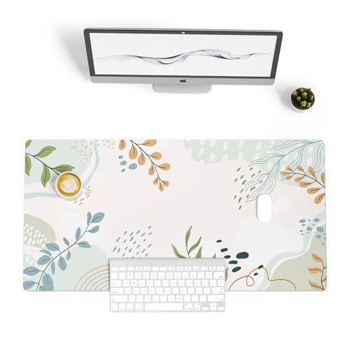 Faux Leather Large Mouse Pad, Office Desk Mat, 31.5"x15.7", Green Pink - color: Silhouette Plants-b, size: 31.5L x 15.7W inches