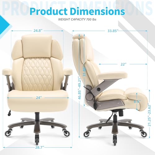Big and Tall Office Chair 700lbs, Ergonomic High Back Computer Desk Chair - color: Beige