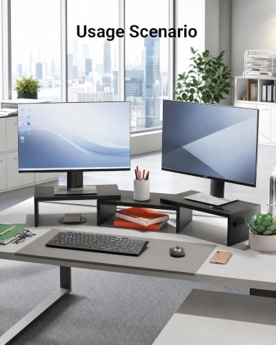 BONTEC Dual Monitor Stand Riser, Adjustable Length & Swivel Angle, Black - color: Black, size: 42.5 in