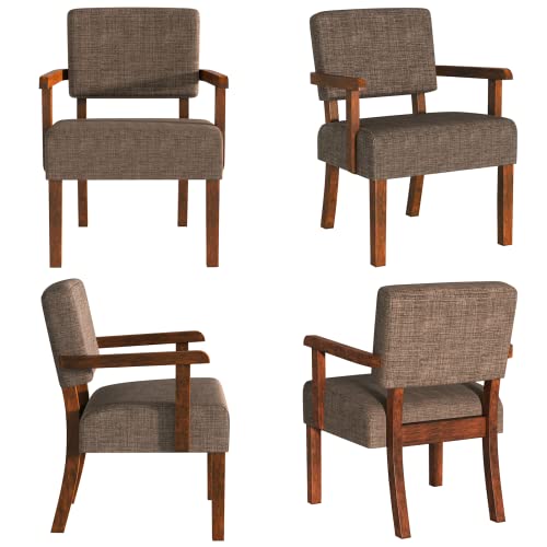 FAGAGA Accent Chairs Set of 2, 2 Solid Wood Armchairs with Side Table - color: Linen Brown, size: One Set