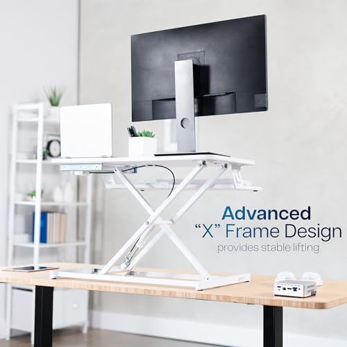 VIVO 32 in Standing Desk Riser, Height Adjustable Workstation - color: White, size: 32"