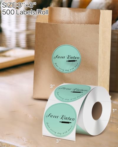 iEager 3 Inch Green Circle Thermal Labels, Durable Round Thermal Label - color: Green, size: 3 INCH