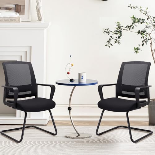 CLATINA Office Guest Chair with Lumbar Support and Mid Back Mesh Space Air Grid Series for Reception Conference Room 2 Pack - color: Black, size: 2PK