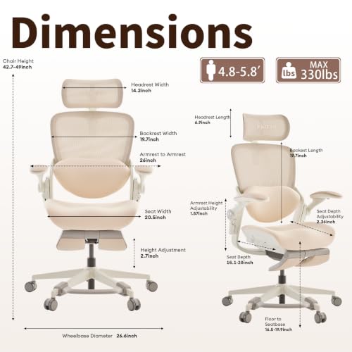 MUSSO E80 Muse Petite Ergonomic Office Chair for Women & Small Frames Beige - color: Beige