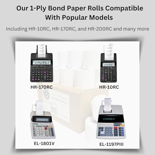 BAM POS 2 1/4" x 150' 1-Ply Bond Paper Rolls - For Machines & Calculators - Clear Prints - Compatible with HR-10RC, HR-170RC, HR-200RC, EL-1197PIII, EL-1801V, P23-DHV-3, CP-90A, & More (12 Rolls)