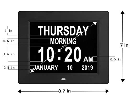 TMC Dementia Clocks for Seniors,8 in Senior Clocks,Medicine Reminders with Alarms,Digital Clock for Bedroom, Entryway, Living Room, Study with SD Card Slot (Black) - color: 8010-black