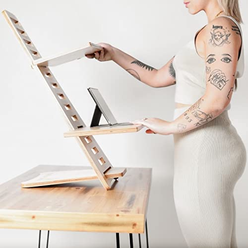 Saint John Standing Desk Converter, Adjustable Height Sit-Stand | Workstation, Portable Wood Table Top, For Office or Home - color: Birch