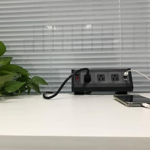 Table Edge Mount Power Strip Desk Clamp Power Sockets with 3 AC Power + 2 USB Charger +1 Switch for for Home Office Hotel (Black)